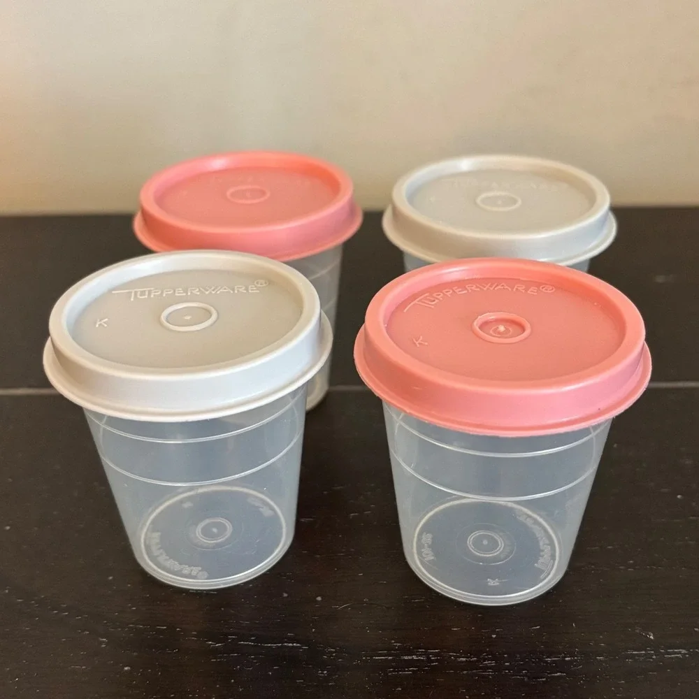 Tupperware Midgets | 2oz | Set of | 4 Pink Gray | Mini Condiment Containers